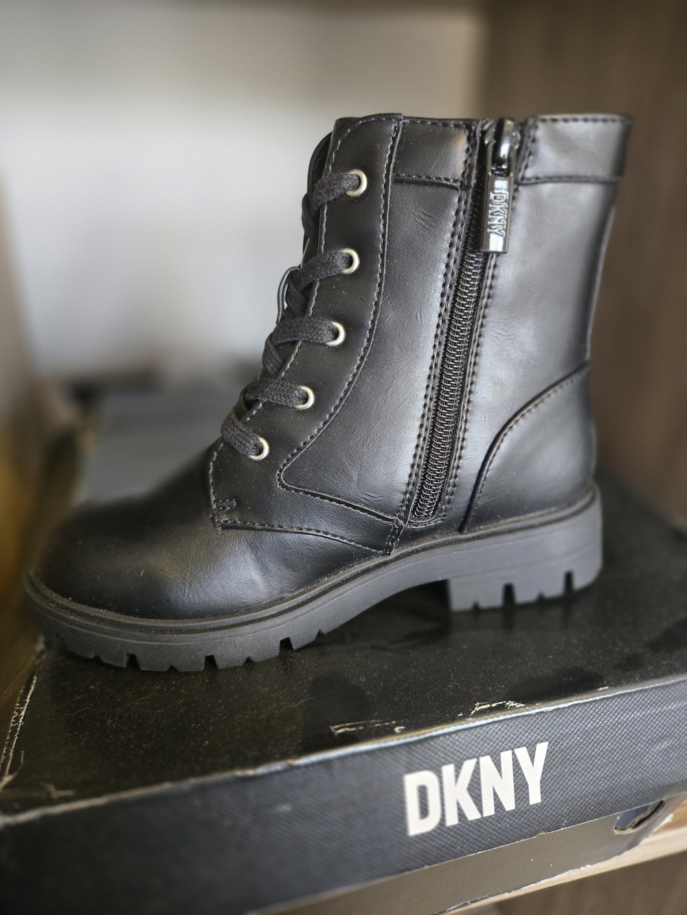 DKNY Black Studded Combat Boots - Picture 4 of 8